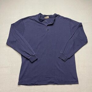 North Crest Henley Long Sleeve Shirt Blue Cotton Thermal Style Men's Large Y2K